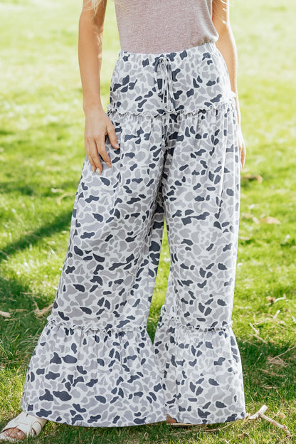Multicolour Camo Print Wide Leg Casual Pants