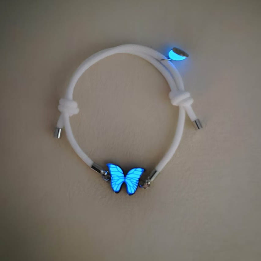 Couples bracelets night light butterfly alloy heart magnetic night glow handmade