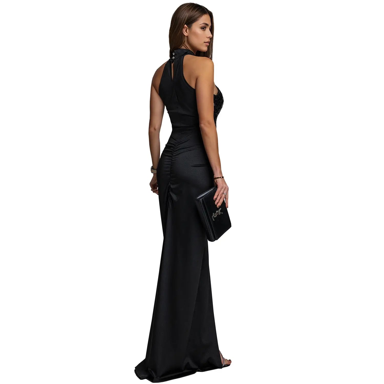 Fashion women’s sexy fitted sequin velvet split dress