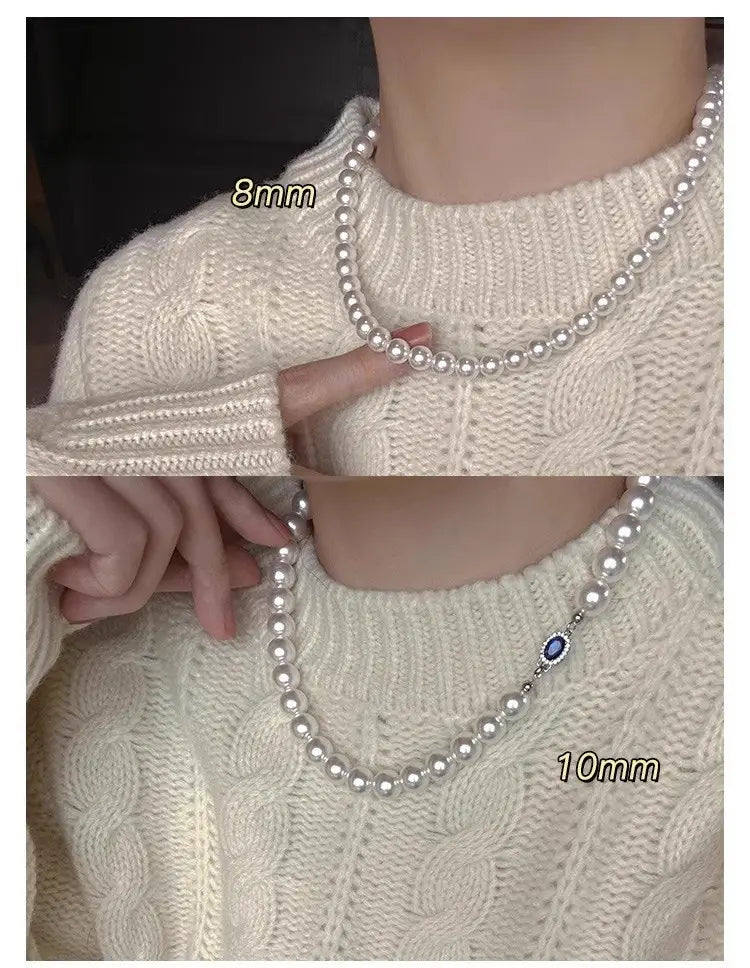Natural mother-of-pearl pearl necklace silver blue gem clasp high luster premium quality pearl australian white necklace