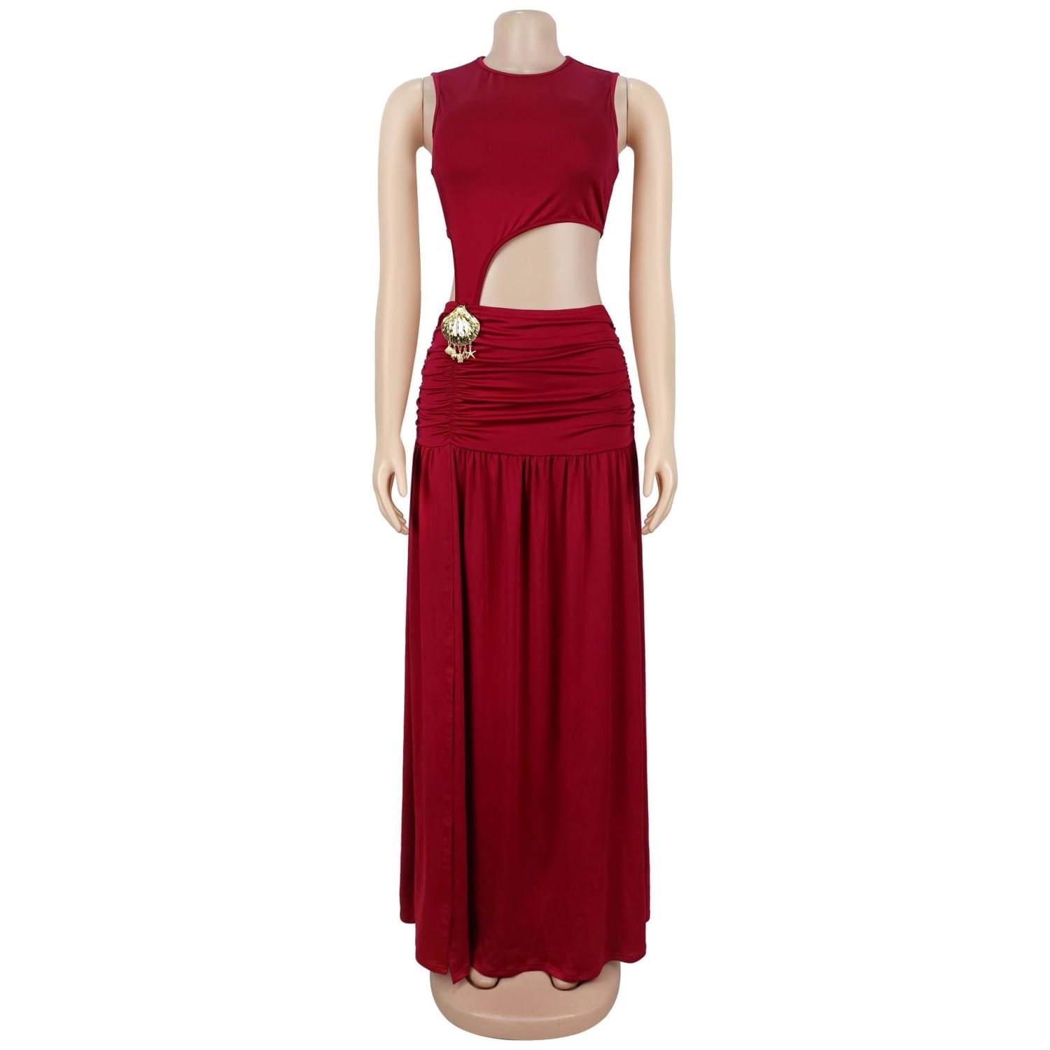Fashion women’s sexy solid color sleeveless crop open fork dress