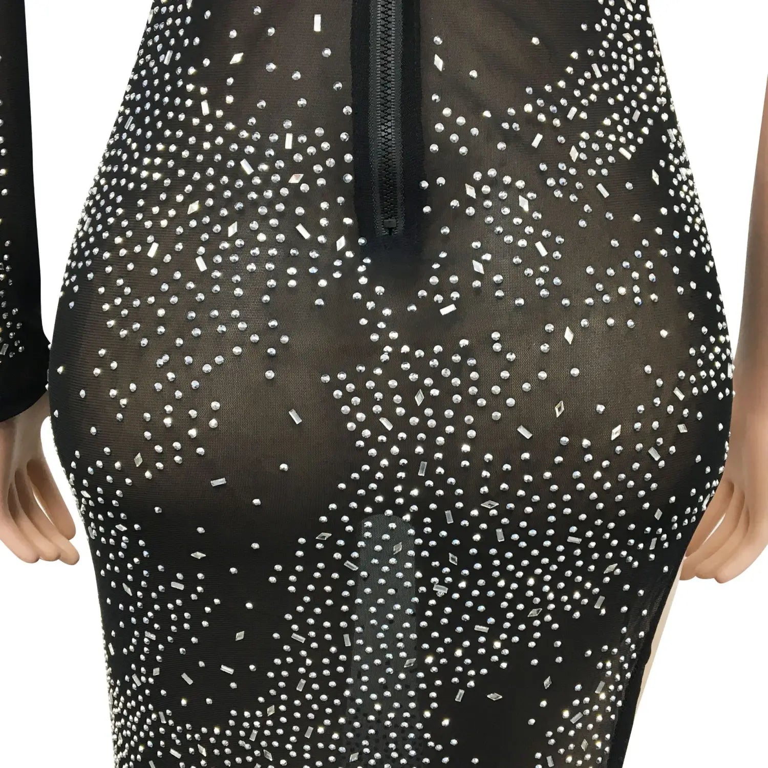 Fashion sexy nightclub rhinestone single long sleeve irregular slit maxi dress
