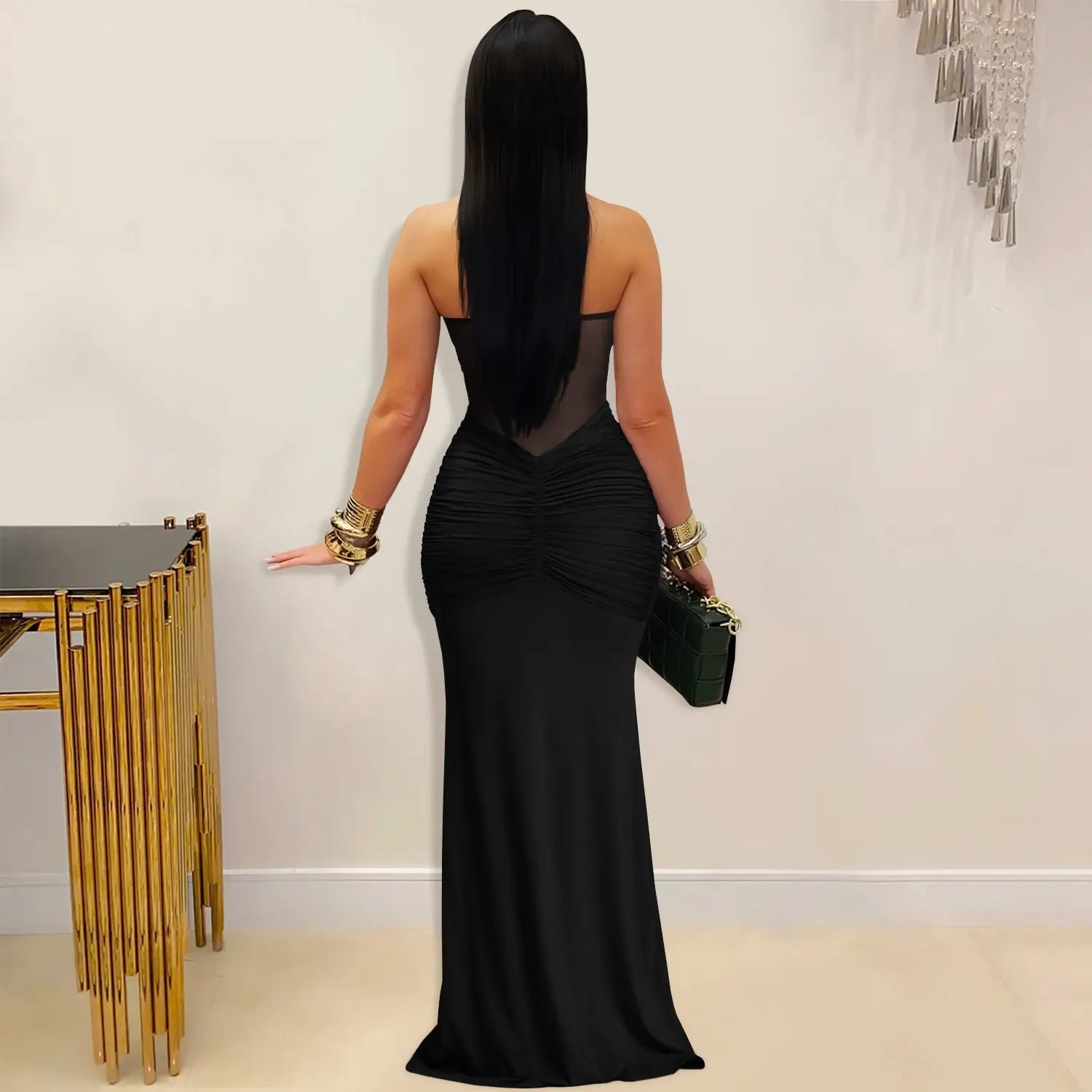 Fashion women’s sexy sheer mesh halter tie-back dress