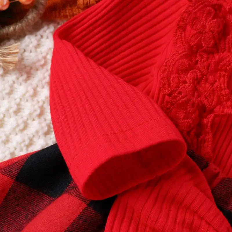 Baby girl christmas style pit stripe splicing lace plaid triangle bag fart jacket set