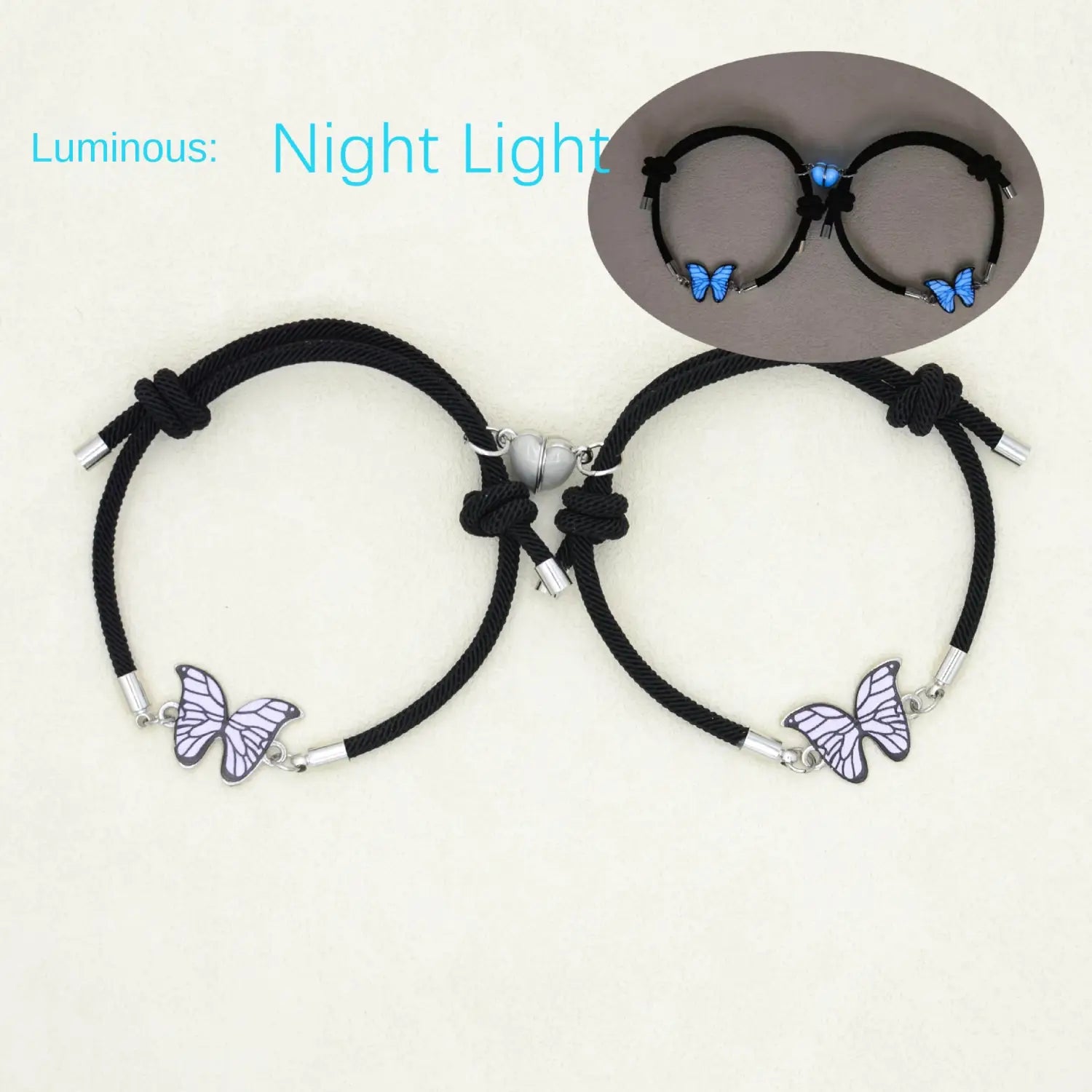 Couples bracelets night light butterfly alloy heart magnetic night glow handmade