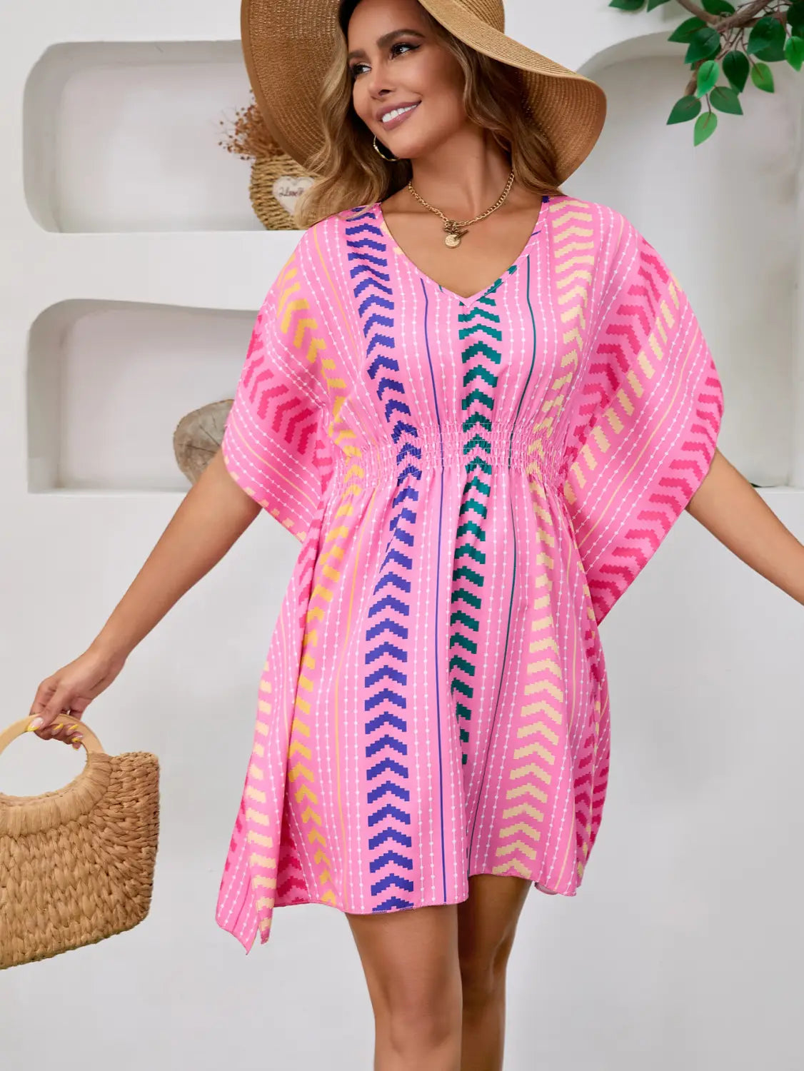 Bohemian Vacation Style Printed Sweet Dress V-Neck Kaftan