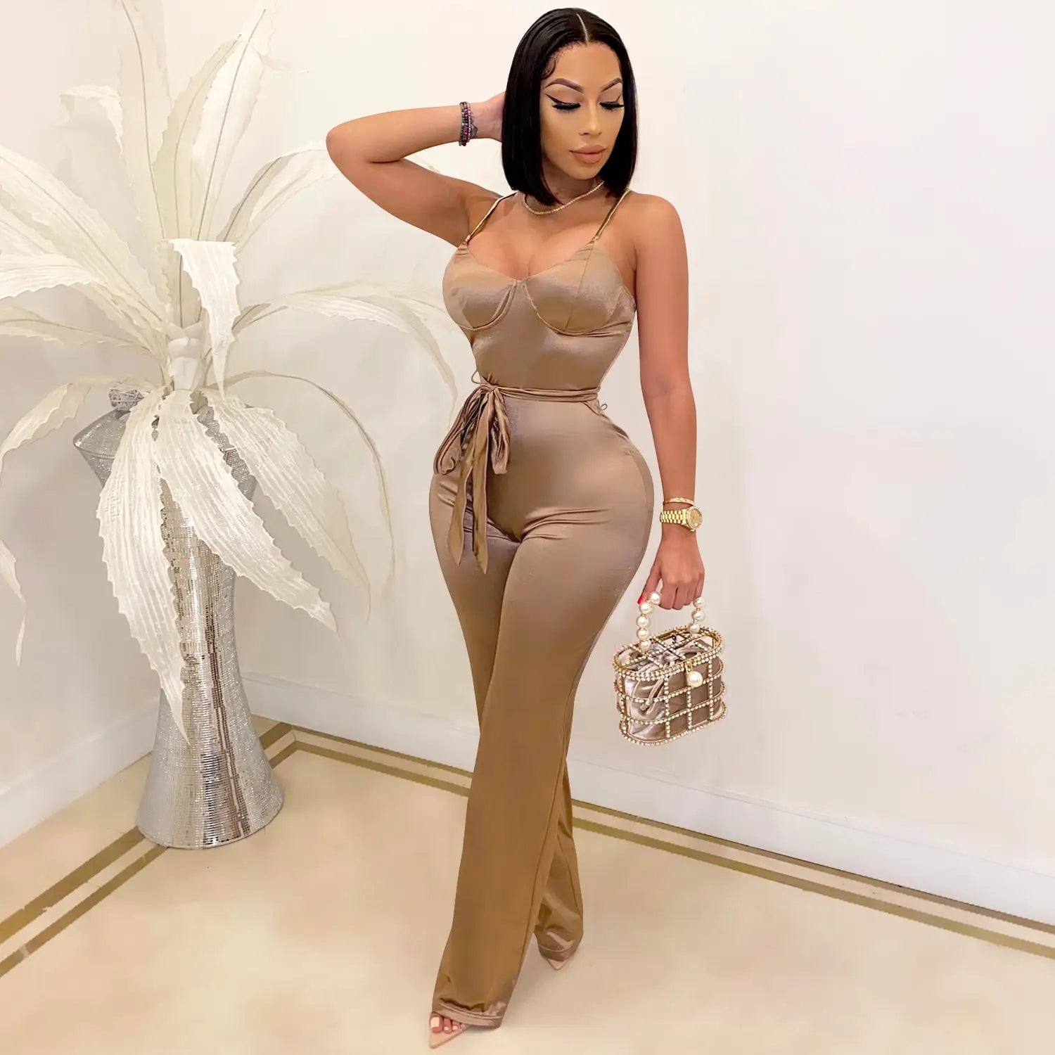 Fashionsexy jumpsuit straight leg pants casual elegant commute