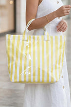 Color black Glossy Striped Vinyl Large Tote Bag