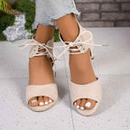 Sexy LaceUp OpenToe Stiletto Ankle High Heels