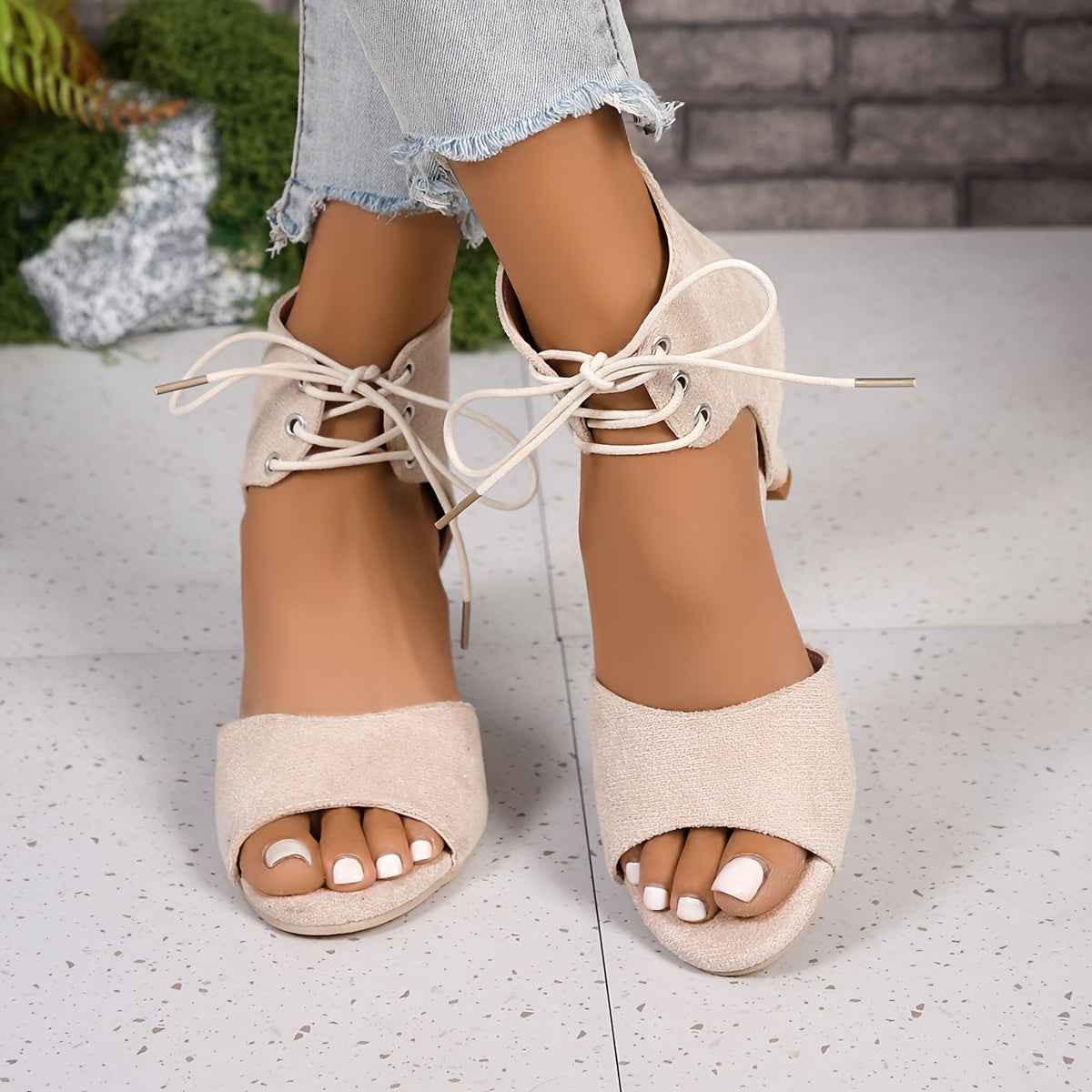 Sexy LaceUp OpenToe Stiletto Ankle High Heels