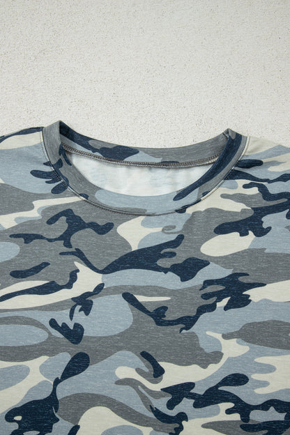 Green Camo Print Crew Neck Short Sleeve Tee