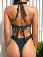 European Chic CutOut Solid Color OnePiece Bikini Swimsuit
