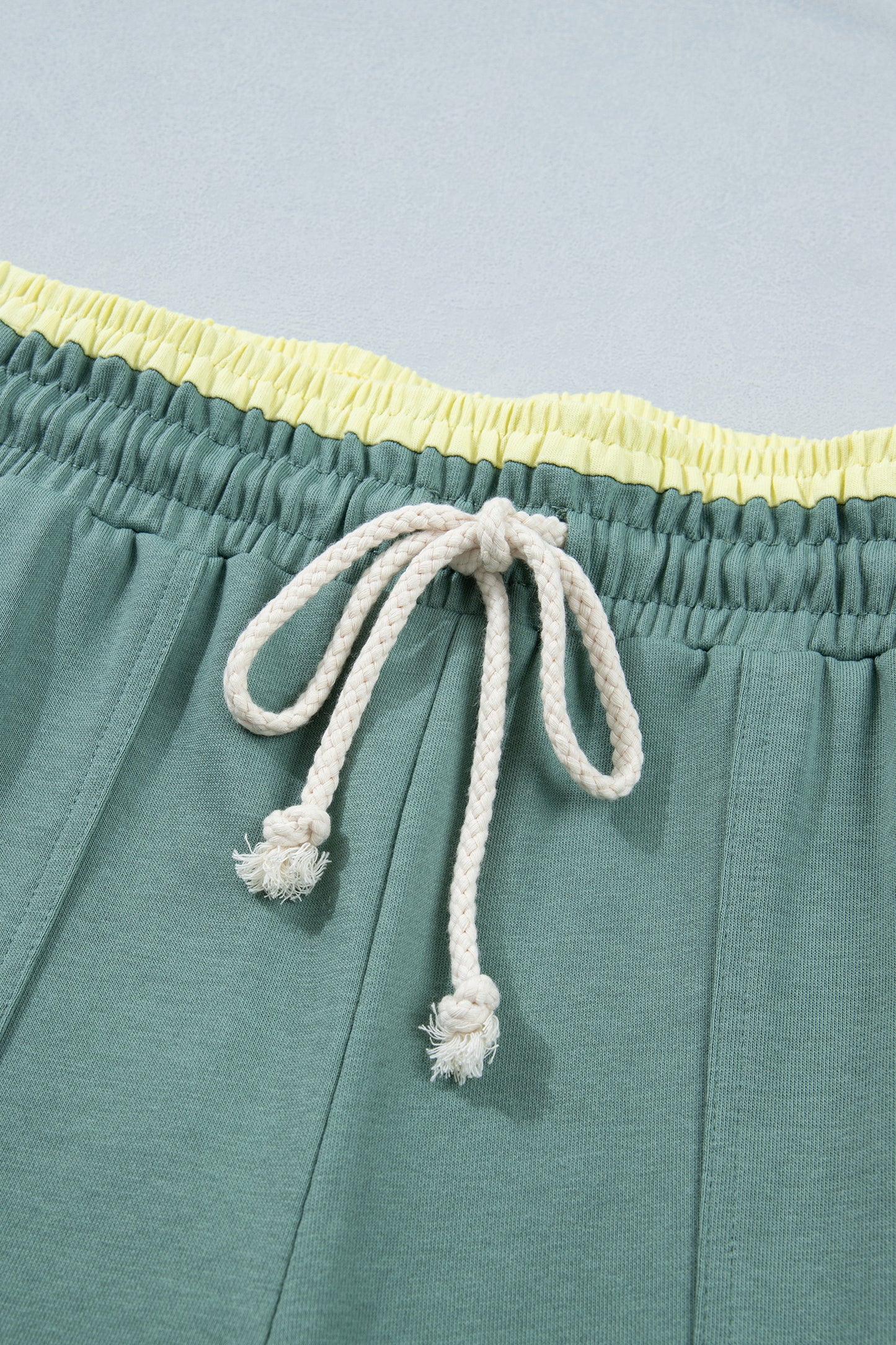 Sky Blue Color Block Flower Patchwork Drawstring Contrasted Elastic Waist Wide Leg Pants