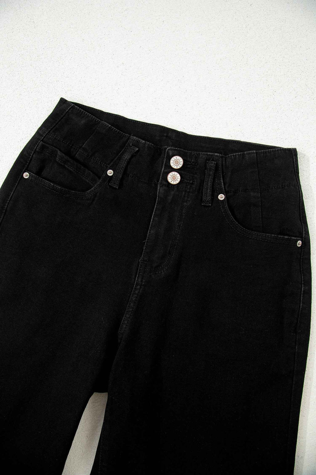 Black 2-Button High Waist Wide Leg Jeans