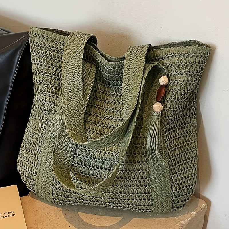 Chic Woven Fringe Tote Large Versatile Shoulder Bag for Summer