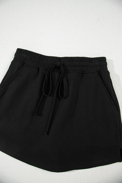 Light Grey French Terry Drawstring Mini Skort with Pockets