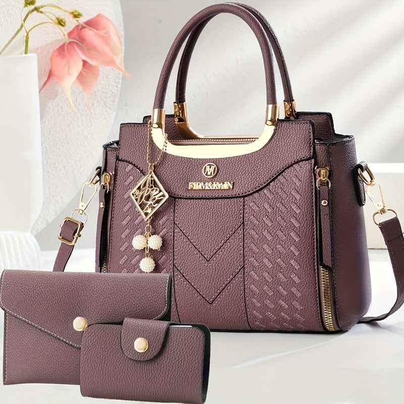 Chic Quilted Printed Tote  Crossbody Bag Set