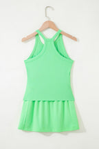 Green Slim Tank Top Elastic Waist Mini Skort 2pcs Outfit