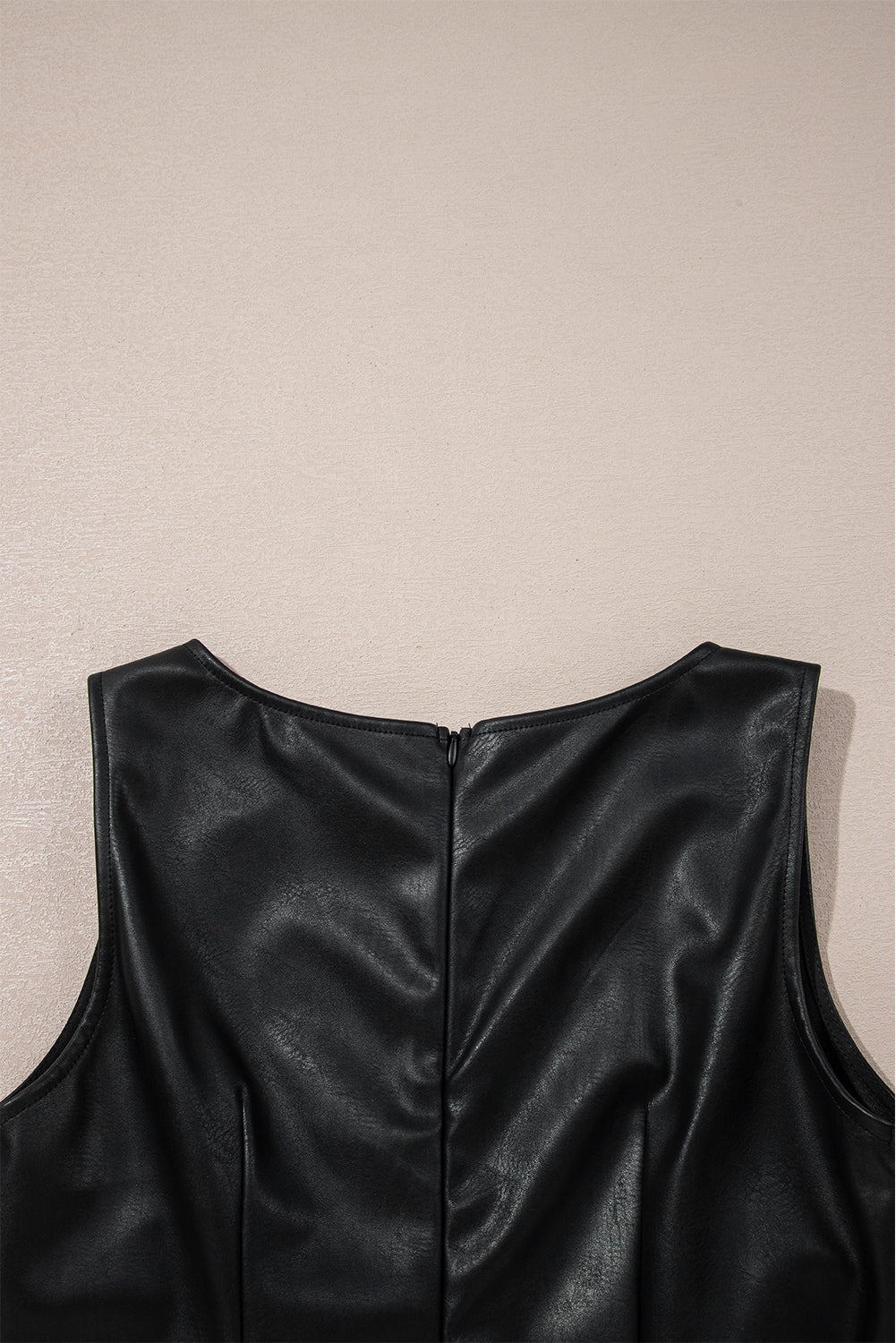 Wild Ginger  Faux Leather Sleeveless Round Neck Mini Dress