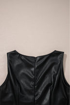 Wild Ginger  Faux Leather Sleeveless Round Neck Mini Dress
