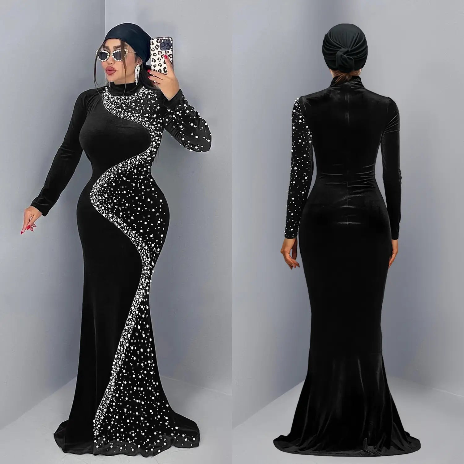 Elegant Velvet Embellished Dress for Women Fashionable  Chic Cocktail Dress