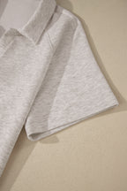 Light Grey Plus Size V Neck Polo Tee Drawstring Loose Pants 2pcs Set