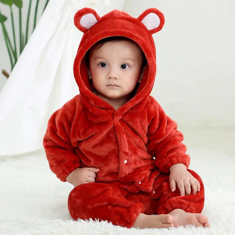 Bear style baby flannel jumpsuit for autumn and winter children’s climbing suit cute baby climbing suit