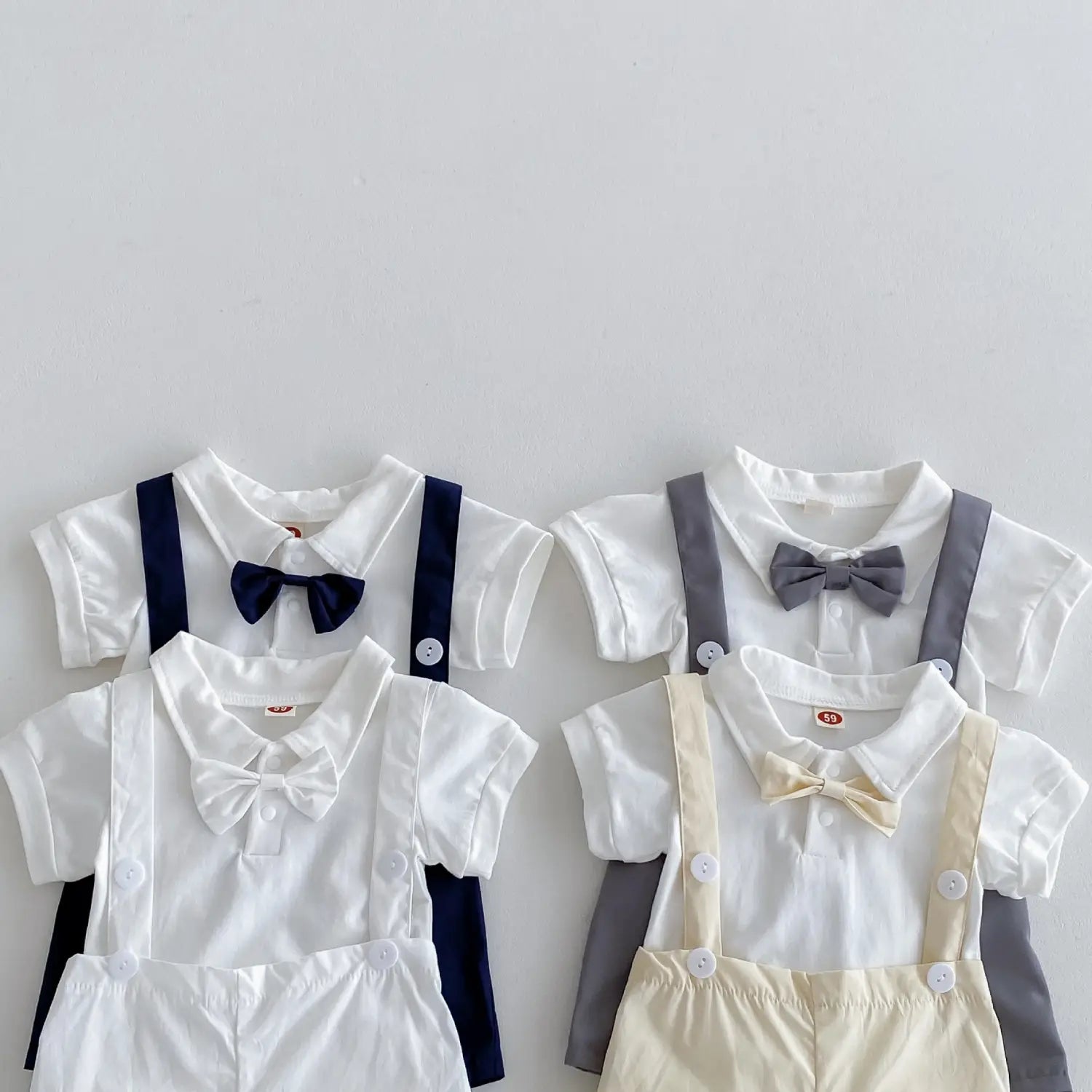 Summer baby hoodie tie suspender shorts two-piece set for gentlemen’s one month and one year old dress suspender pants