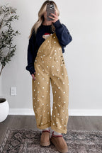 Jet Stream Polka Dot Print Bib Pocket Denim Barrel Overalls Jumpsuit