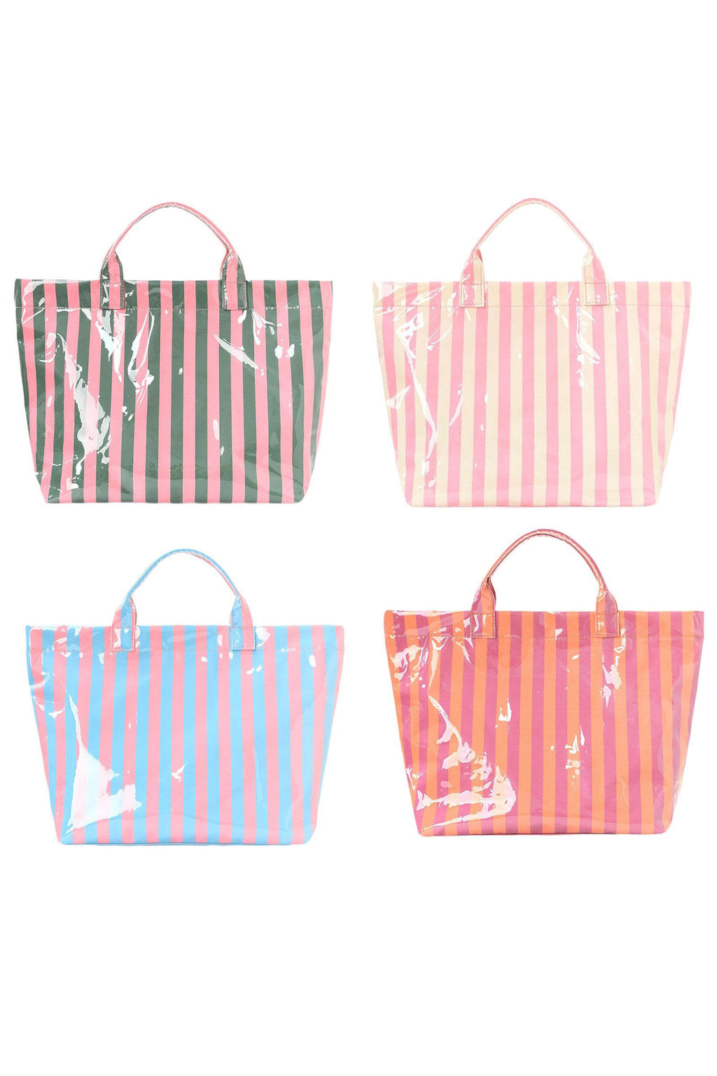 Color black Glossy Striped Vinyl Large Tote Bag