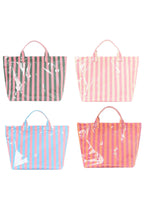 Color black Glossy Striped Vinyl Large Tote Bag