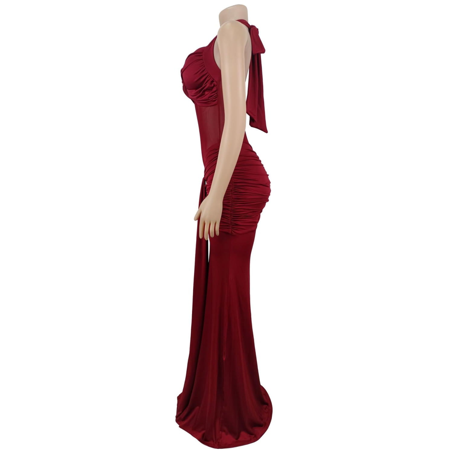 Fashion women’s sexy sheer mesh halter tie-back dress