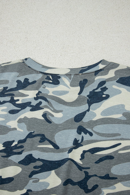 Green Camo Print Crew Neck Short Sleeve Tee