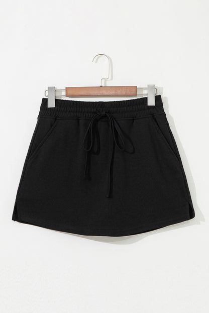 Light Grey French Terry Drawstring Mini Skort with Pockets