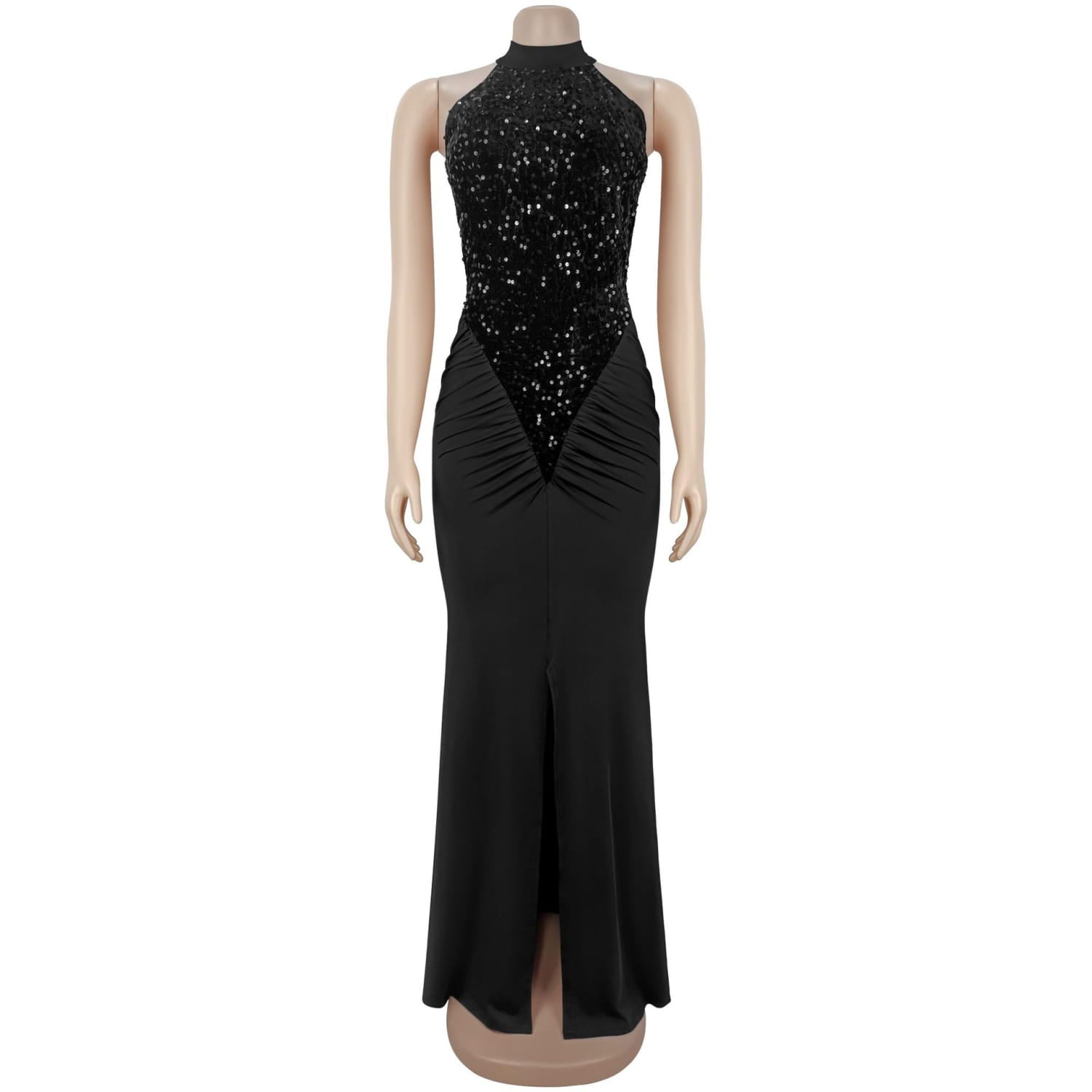 Fashion women’s sexy fitted sequin velvet split dress