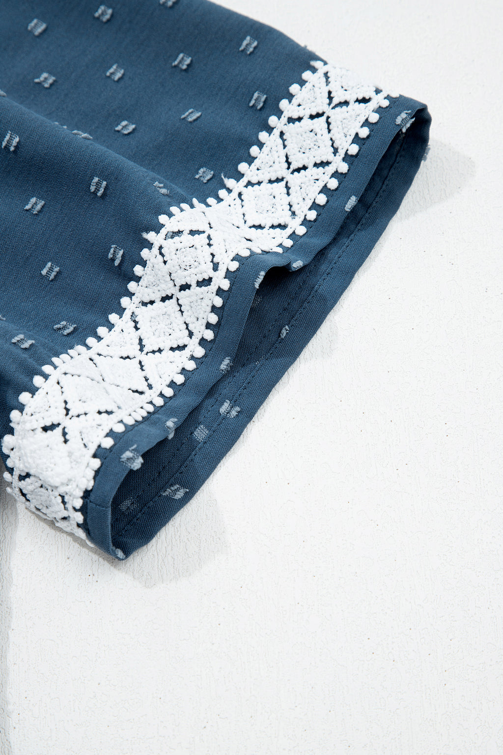Dusk Blue Plus Size V Neck Swiss Dot Lace Patchwork Detail Flared Midi Dress