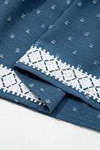 Dusk Blue Plus Size V Neck Swiss Dot Lace Patchwork Detail Flared Midi Dress