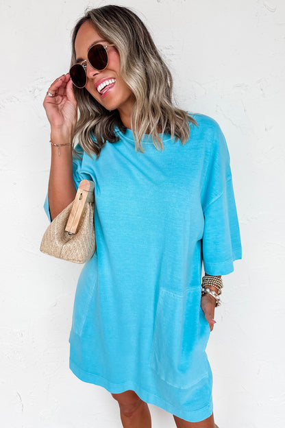 Coral Paradise Drop Shoulder Loose Casual T Shirt Mini Dress