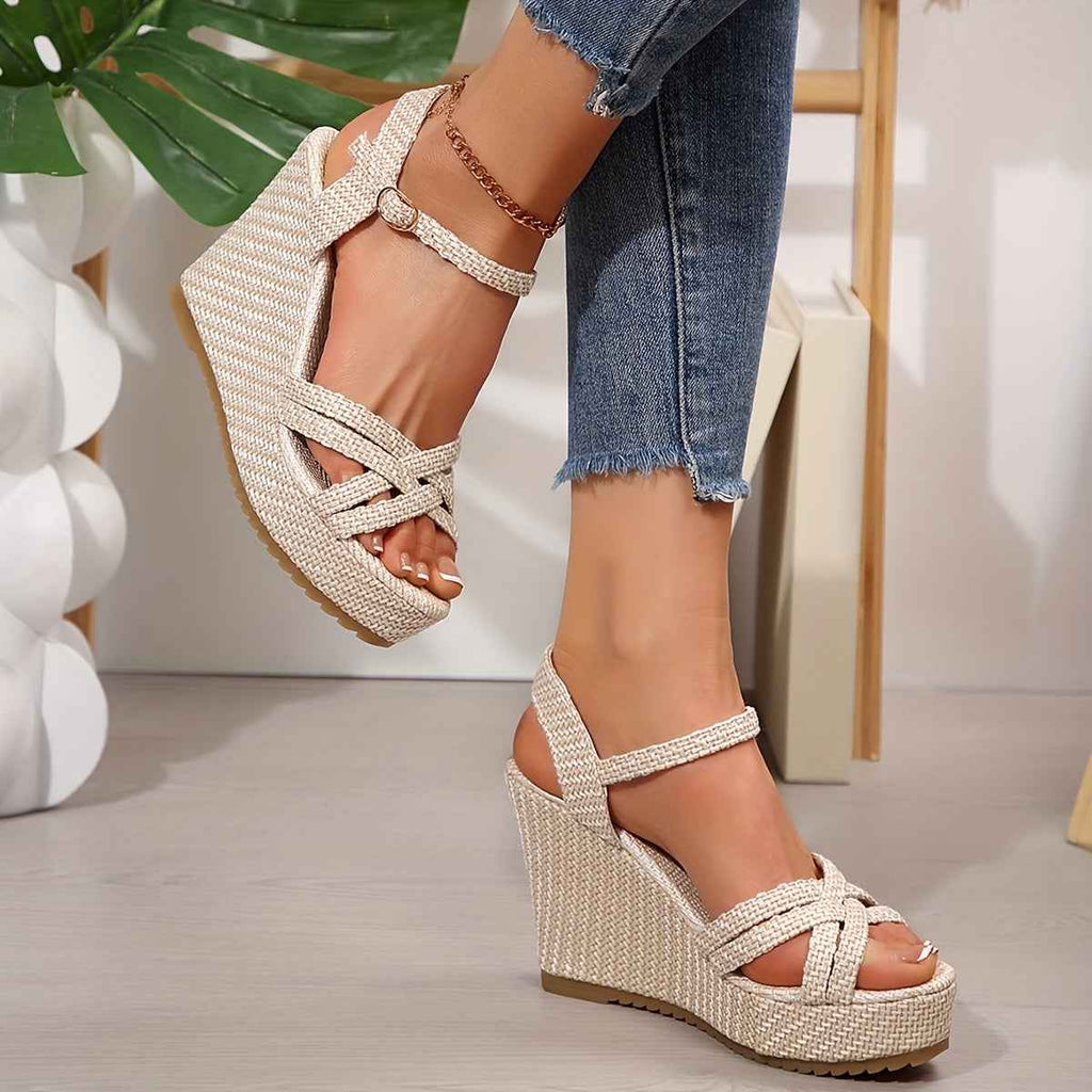 Chic Beige Woven Wedge Sandals HeightBoosting Summer Style