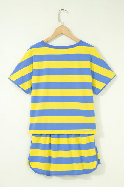 Pink Stripe Dolman Tee Drawstring Skort Athletic 2pcs Set