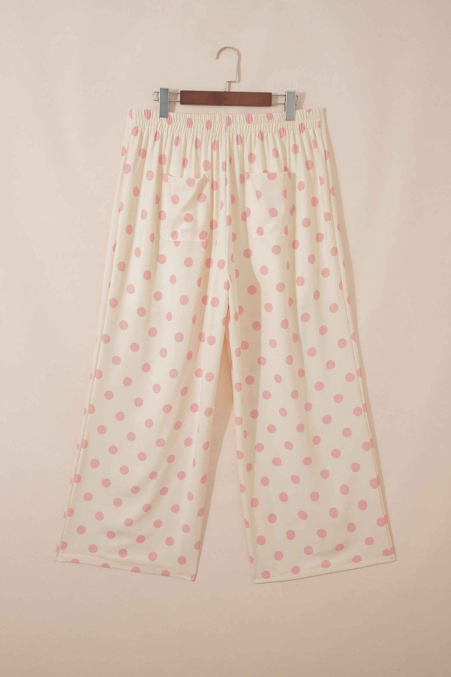 White Polka Dot Print Patched Pocket Mid-rise Straight Leg Pants