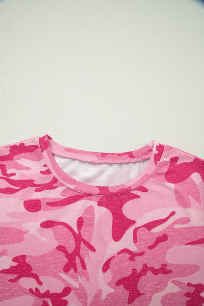 Green Camo Print Crew Neck Short Sleeve Tee