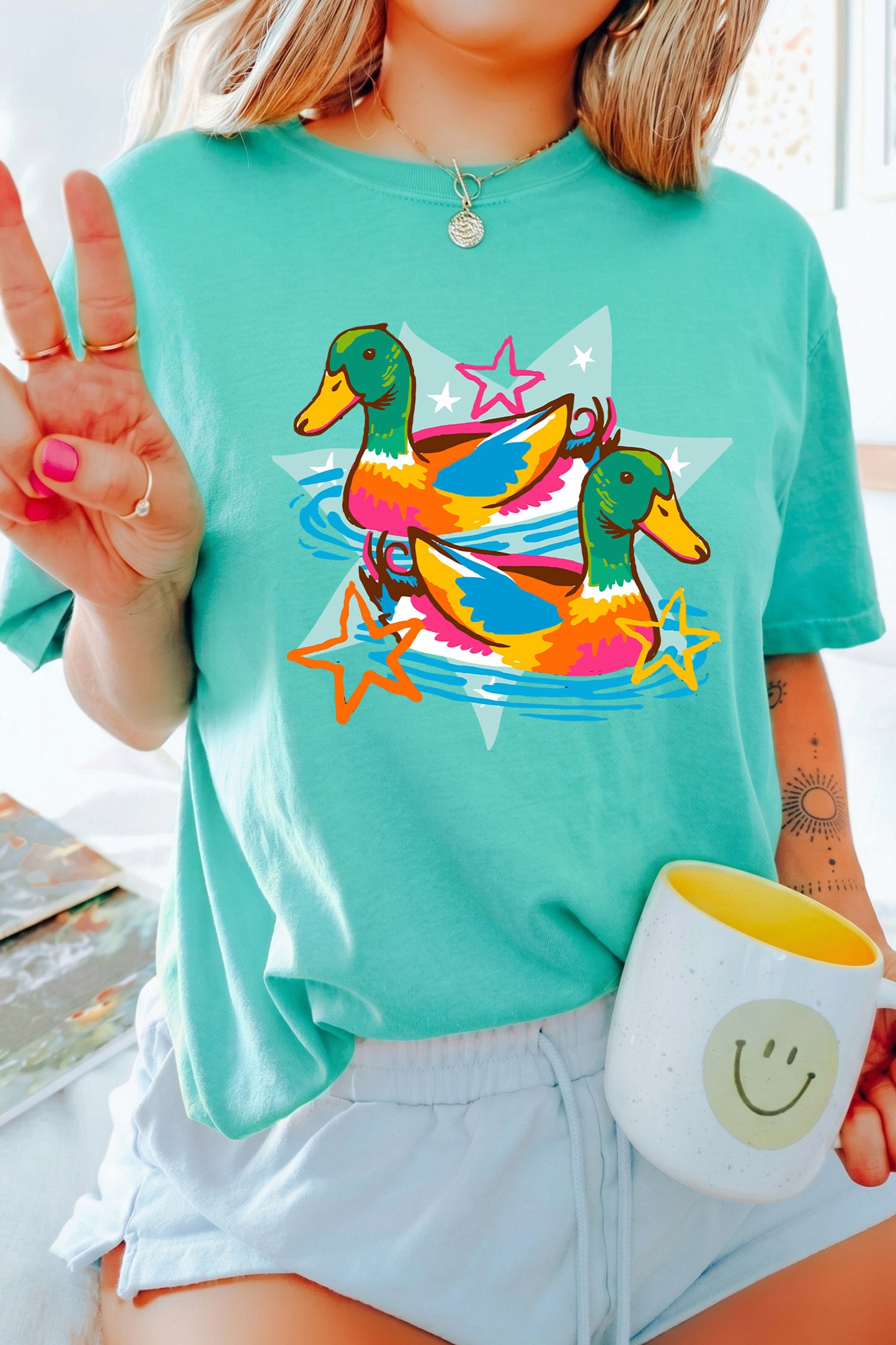 Mint Green Western Duck Graphic Casual Summer T Shirt