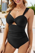 Black Cut Out Twist Bowknot Backless One Piece Swimsuit