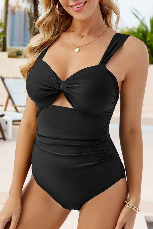 Black Cut Out Twist Bowknot Backless One Piece Swimsuit