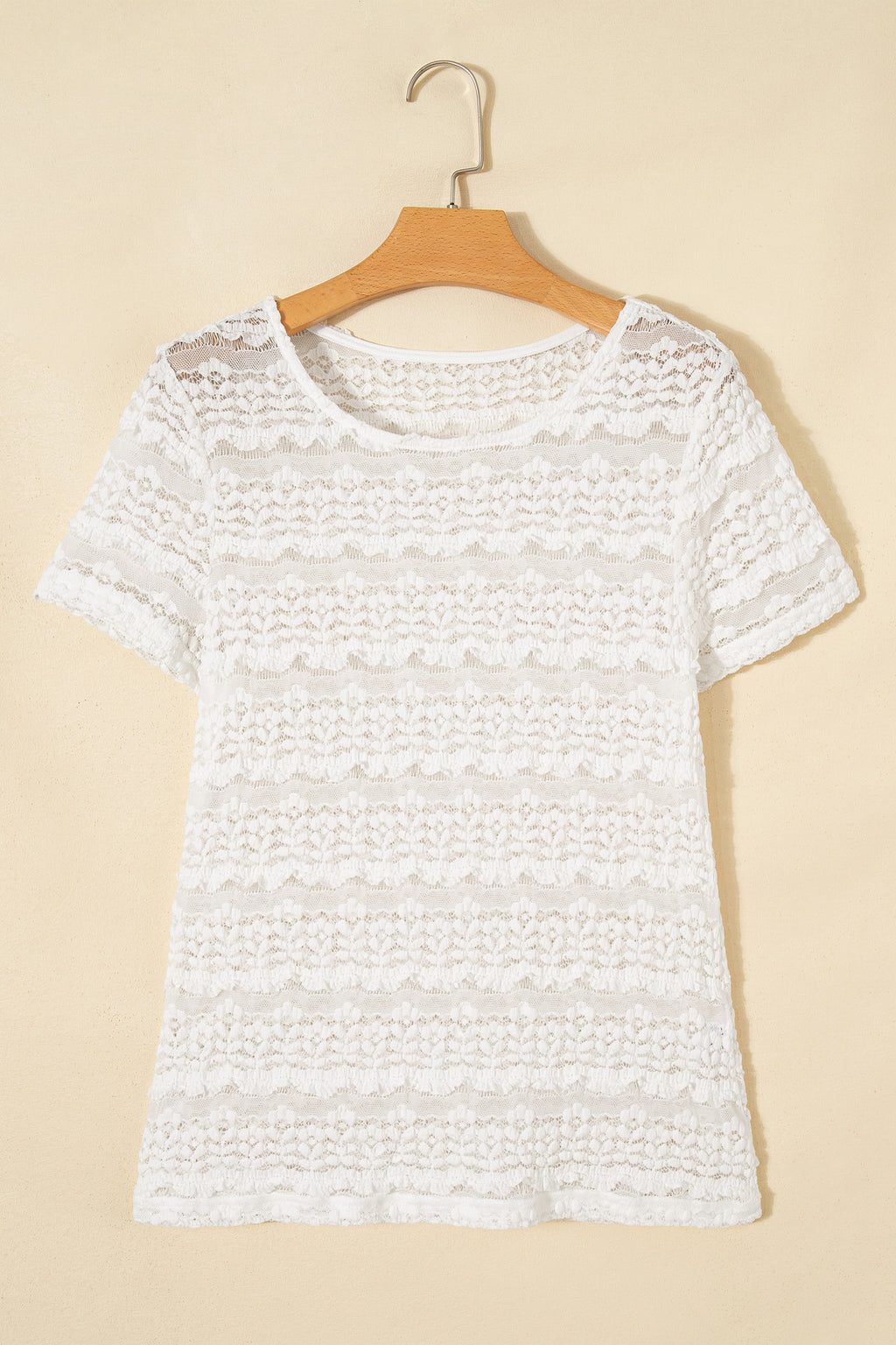 White Sheer Lace Short Sleeve Top