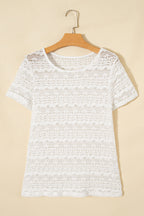 White Sheer Lace Short Sleeve Top