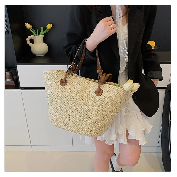 Straw woven bag for women large capacity single shoulder tote bag