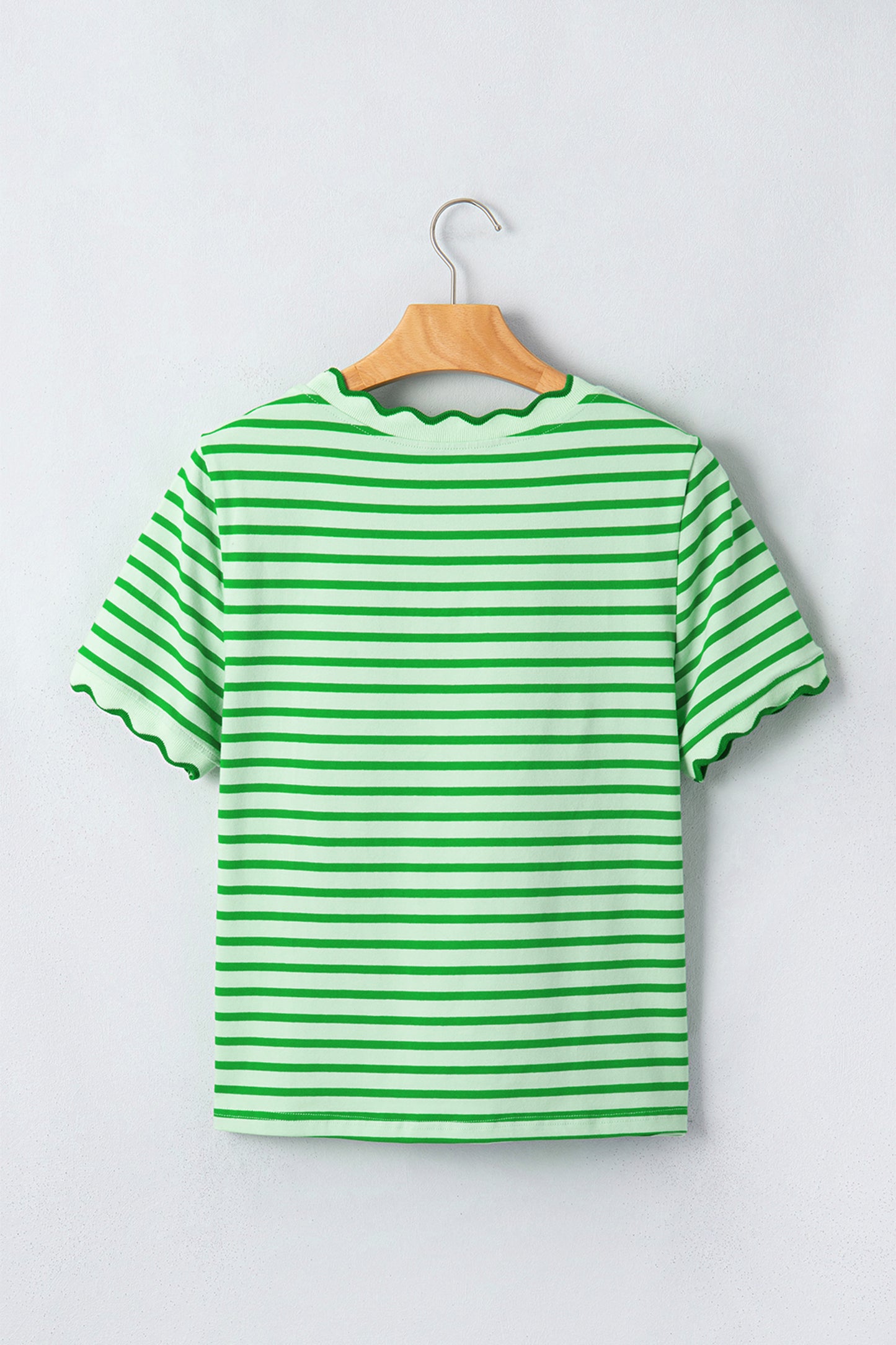 Red Stripe Scalloped Trim Round Neck T Shirt