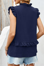 Four Leaf Clover Notched V Neck Ruffle Detail Tank Top